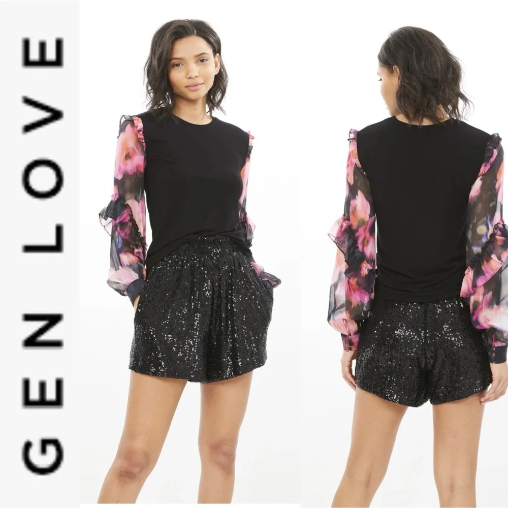 Like New Generation Love Joni Floral Sleeve Silk Top xs - Picture 2 of 13